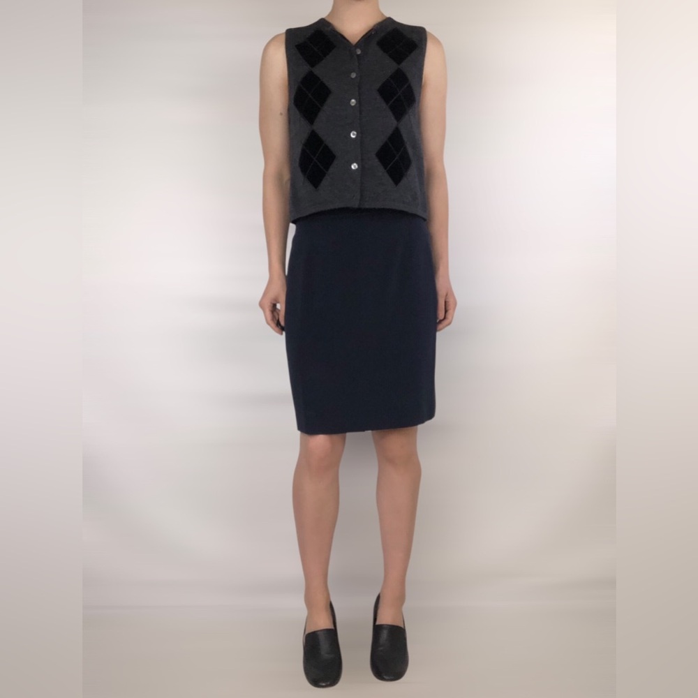 Vintage 90s Ann Taylor Loft Silk Mini‎ Pencil Skirt Navy Blue Size 8